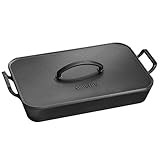 Onlyfire Gusseisen Bräter Rechteckig mit Deckel, 42cm XL Schmortopf, Induktionsgeeignet Gänsebräter für Braten, Fisch & Brot, Dutch Oven, Auflaufform für Backofen, Grill & Lagerfeuer, Voreingebrannt
