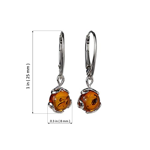 Amber Earrings - GIA Certified 925 Baltic Honey Amber Earrings, French Leverback Round Dangling Earrings - Sterling Silver Jewelry Collection3