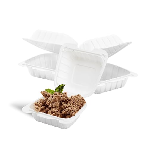 KARAT EARTH Clamshell Take Out Food Containers [6\"x6\" - 400 ct] To Go Containers | Microwavable, Freezer Safe, Soak-Resistant, Durable, Stackable | Vented for Hot/Cold Foods, White - Thumbnail 5