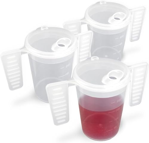 Wing Handled Beaker with Feeding Lid - Pack of 3 | Adult Beakers for Elderly Dementia Cup Adult Feeding Cup for Elderly Two Handled Feeding Cup Large Spouted Feeding Lid