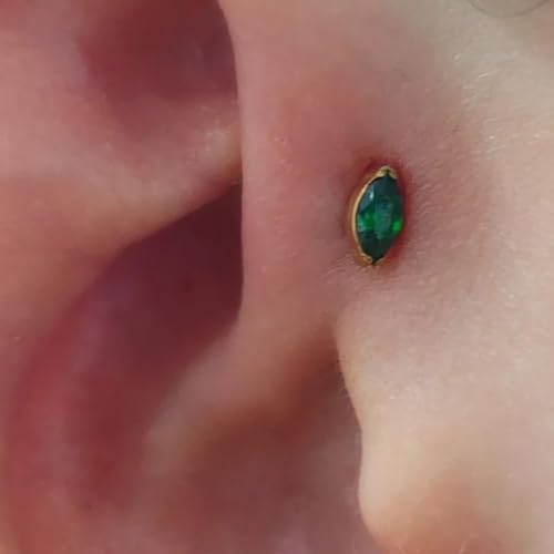 FINE4U 1PC Tragus Conch Helix Flat Labret Piercing Jewelry 16G 6mm 8mm - ASTM F136 Titanium Cartilage Earring Flatback Stud, Implant Grade Internally Threaded Hypoallergenic Body Jewelry (Clear CZ)3