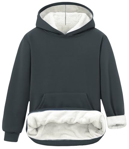 Lovekider 7-16 Years Boys Fleece Hoodies Winter Warmth Hooded Sweatshirt with Kangaroo Pocket