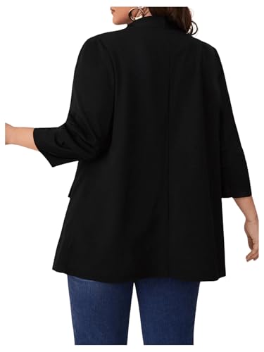 WDIRARA Women's Plus Size Long Sleeve Blazer Casual Open Front Cardigan Jacket2