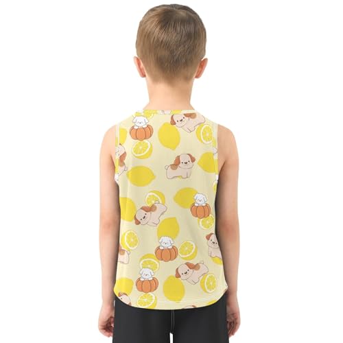 Bolaz Boys Athletic Quick Dry Tank Top Sleeveless Workout T Shirts Age 11-15,Cute Dogs on Yellow3