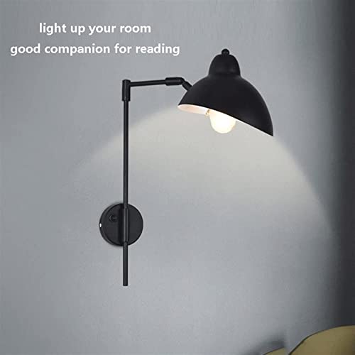 Luz de pared negra con brazo oscilante e interruptor para apliques modernos de metal 3