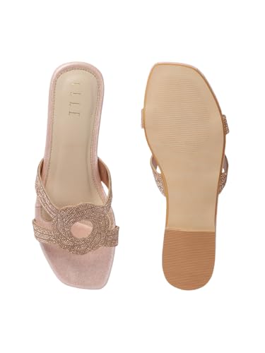 Image of ELLE Women's Stylish Comfortable Embellished Cutout Detail Flat Sandals