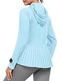 Little Donkey Andy Women's Golf Hoodie Jacket with Pleated Tennis Skirt Hem UPF 50+ Sun Protection Full Zip Running Athletic Jackets Blue XX-Large