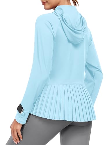 Little Donkey Andy Women's Golf Hoodie Jacket with Pleated Tennis Skirt Hem UPF 50+ Sun Protection Full Zip Running Athletic Jackets Blue XX-Large