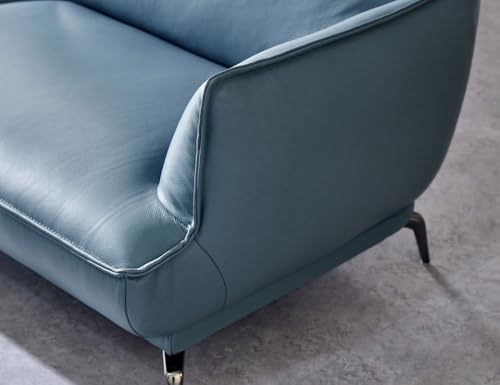 Image of Fabrique Solasta Leatherette 4 Seater with Puffy Moden Design Blue Sofa Set | Comfortable Furniture for Home Office & Living Room | Easy to Move with Stainless Steel Legs