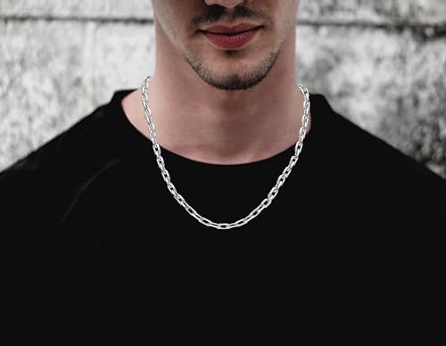 Savlano 925 Sterling Silver 5.5-6.5MM Boxed Anchor Link Necklace- Rhodium Plated Squared Cable Link Chain for Men Comes with Gift Box- Made in Italy4