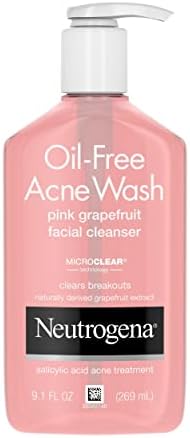 Neutrogena Oil-Free Salicylic Acid Pink Grapefruit Pore Cleansing Acne Wash and Facial Cleanser with Vitamin C, 9.1 fl. oz