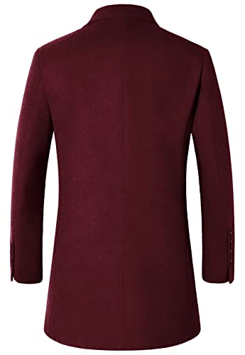 Image of chouyatou Men's Mid-Length Single Breasted Wool Blend Top Coat (Small, Notch-Wine)