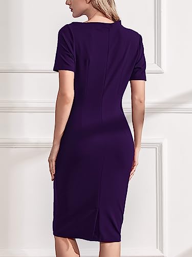 Aisize Women's Retro Half Collar Ruched Bodycon Cocktail Pencil Dress Xx-Large Purple #TOP4