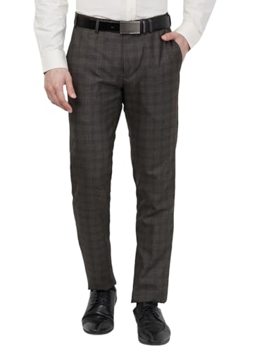 Image of Raymond Men Slim Fit Checks Pattern Poly Viscose Blend Flat Front Formal Trouser