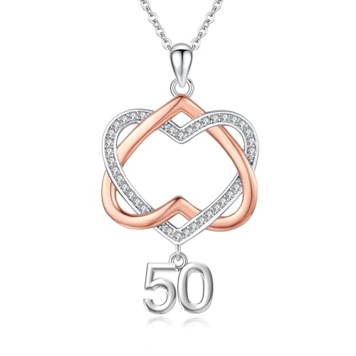 Colar de prata de lei 925 em forma de coração de amor para o dia da mãe, Natal, aniversário, presente de aniversário de 13, 16, 18, 21, 30, 40, 50, 60, 70, 80, Prata esterlina, Zircónia cúbica