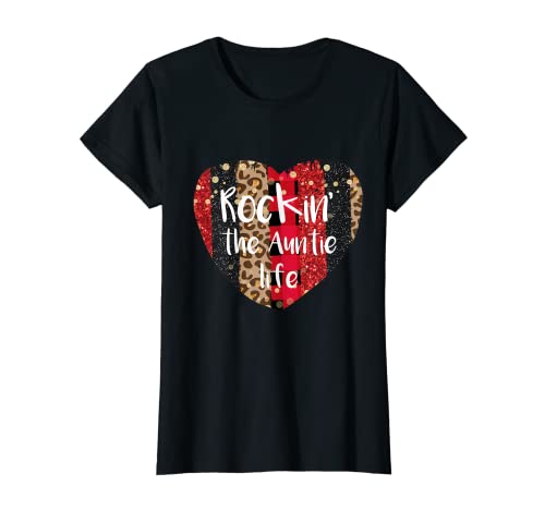 Mujer Camisa Rockin the Aunt Life Gift Best Auntie Leopard Heart Camiseta