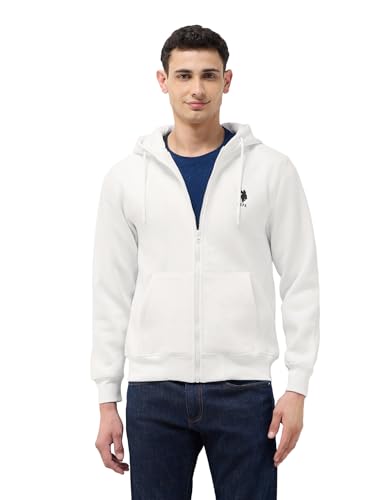 Image of U.S. Polo Assn. Men's Solid Regular fit Sweatshirt, Cotton Blend, Hooded Neck