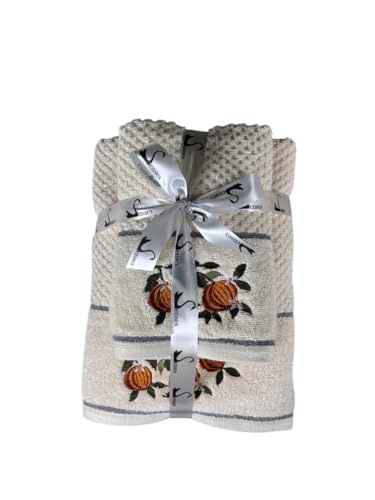 Image of SENSES By Riba Cotton Embroidered Towel Set, 550 GSM Soft & Absorbent, Antimicrobial, Oeko-Tex Certified | Ideal for Home & Gifting, Pack of 4 (2 Bath 27 inchX50 inch + 2 Hand Towels 16 inchX26 inch) - Style 15