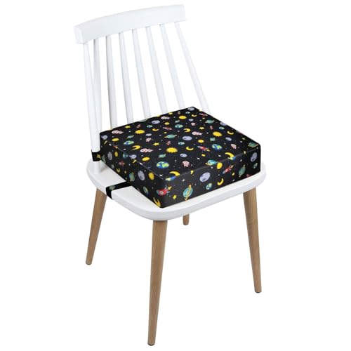 Image of Booster Seat for Kitchen Chair - Washable Toddler Booster for Dining Table, Portable Travel Increasing Cushion for Kid (Star Black)