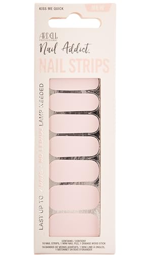 Ardell Nail Addict Nail Strips, Kiss Me Quick Nail Wraps, No LED Lamp Needed, Long-Lasting Gel Nail Stickers, 16 Strips with Mini Nail File & Wood Stick