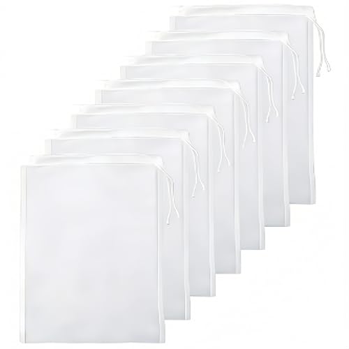 Reusable 100 Micron Nylon Filter Bags, 10-Pack Extra Fine Mesh Drawstring Straining Bags for Aquarium Canister Filter Socks, Home Brewing, Nut Milk, Juice Pulp & Coffee Strainer, 15x20cm