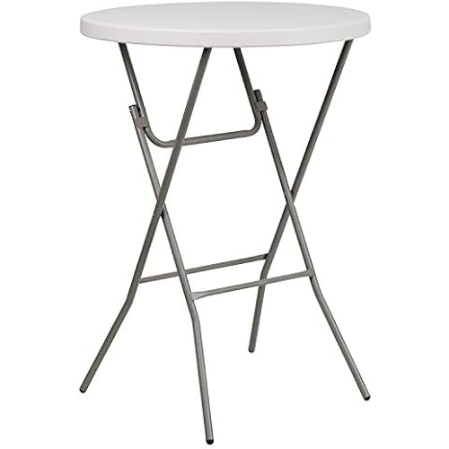 Flash Furniture 2.63 ft Plastic Round Folding Bar Table, Granite White