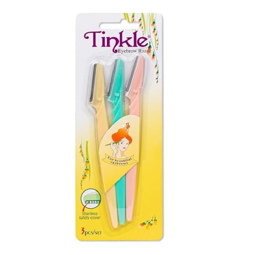 Image of AVNISH Tinkle Facial Razors for Women | Pack of 3 | Instant Hair Removal | Glowing Skin | Single-Blade Dermaplaning Razor | Non Slip Handle Easy to Use Eyebrows, | Smooth Shave (Multicolor)