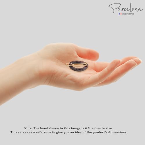 Parcelona French Eggie Oval Shell Black Mini Celluloid Acetate Side Slide Barrette Snap On Hair Clips thumb #4