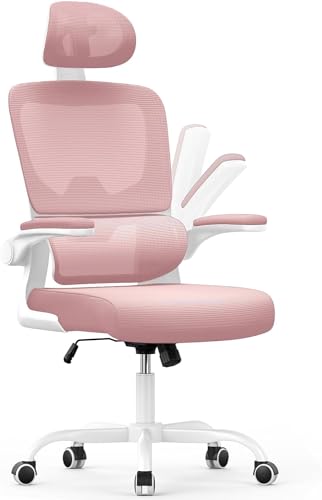 rattantree Chaise de Bureau Ergonomique: Fauteuil Bureau avec Support Lombaire en C,Dossier et Appui-tête Réglables,Reversible Armrest,Siege en Maille Respirante Convient à la Maison Bureau,Rose