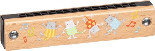 goki 61858 Harmonica en Bois et Plastique - Instrument de Musique avec Motifs de Chats - Favorise l'intérêt Musical et la Perception auditive des Enfants - 16 Tons différents - 13 cm - À partir de 3