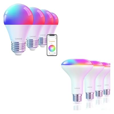 Linkind BR30 Smart Light Bulbs 4 Pack A19 Smart Light Bulbs 4 Pack RGBTW Color Changing Light Bulbs, Compatible with Alexa & Google Home