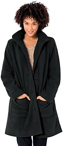 Woman Within Women's Plus Size Hooded A-Line Fleece Coat - 18 W, Black