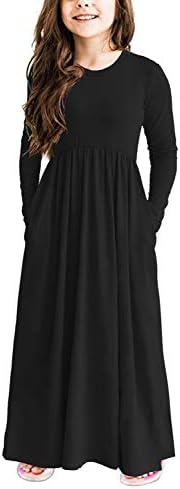 storeofbaby Little Girls Dresses Long Sleeve Loose Plain Maxi Dress with Pockets