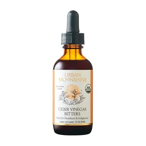 Urban Moonshine Cider Vinegar Bitters - Certified Organic - Reliefs Heartburn & Indigestion*- Digestive Juice Production* - Gentle Detox* - Digestive Bitters - Gluten Free Herbal Supplement - 2 Fl Oz Cover