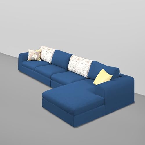 Image of Koza RHS 6 Seater L Shape Sofa Set for Living Room (Blue Fabric) Premium Fabric Sofa