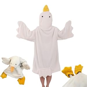 YeGang Große weiße Gans tragbare Decke – witziger Kapuzeneinteiler für Paare, Dickes Korallen-Fleece, riesiger Schlafsack, Cosplay-Kostüm, gemütliches Schlafkleid, Winter, warm, Pyjama, Nachtwäsche