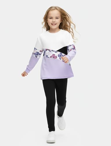 Image of PATPAT Girls 2 Piece Outfits Size 12-13 Years, Purple Butterfly Color Block Sweatshirts and Leggings Clothing Sets Sweatsuit Fall Outfits Joggers Lounge Set Tracksuit Preppy Clothes for Girls