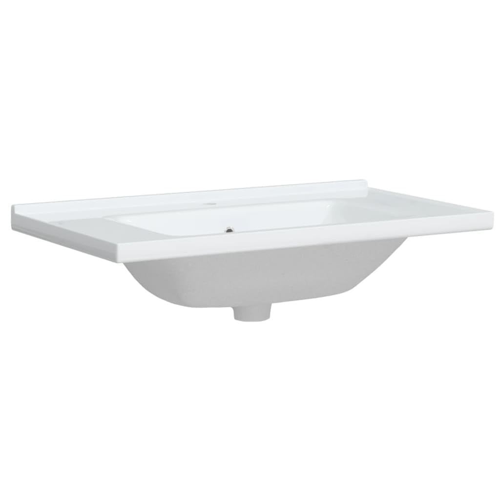 Évier de Salle de Bain Blanc 81x48x19,5 cm Rectangulaire Céramique Finition Brillante Lavabo de Lieu de Travail avec Trou de Trop-plein Vasque pour Toilettes Salles d'eau Facile à Nettoyer