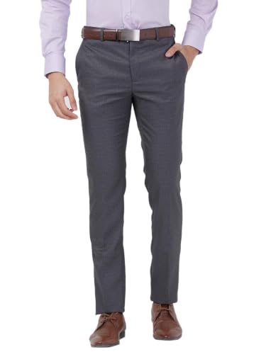 Image of Raymond Men Slim Fit Checks Pattern Polyester Blend Flat Front Formal Trouser