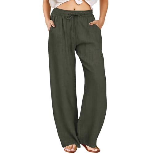 FireSwan Womens Palazzo Pants Casual Drawstring Flowy Pants Wide Leg Summer Beach Linen Trousers...