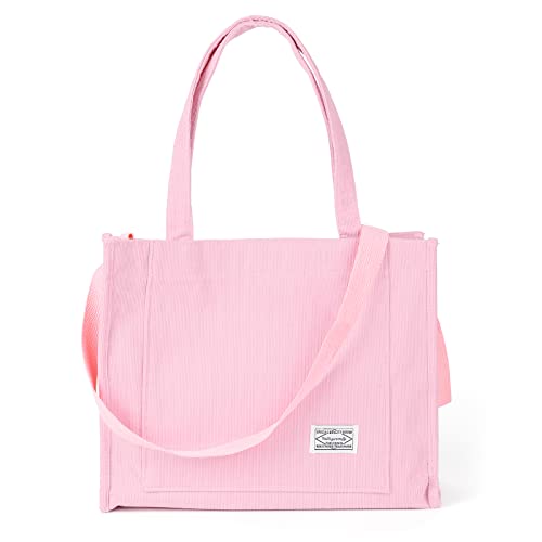 Valleycomfy Corduroy Tote Bag for Women Travel Crossbody Bag Purse Women Shoulder Bags Work Handbags Everyday Hobo Bag (Pink, Medium) by Valleycomfy - Used condition - US$10.54