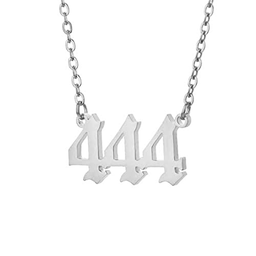 PAMTIER Collier Numéro d'ange 444 Collier pour Femme en Acier Inoxydable avec Pendentif Choker Chain Bijoux Numérologiques Argent Cover