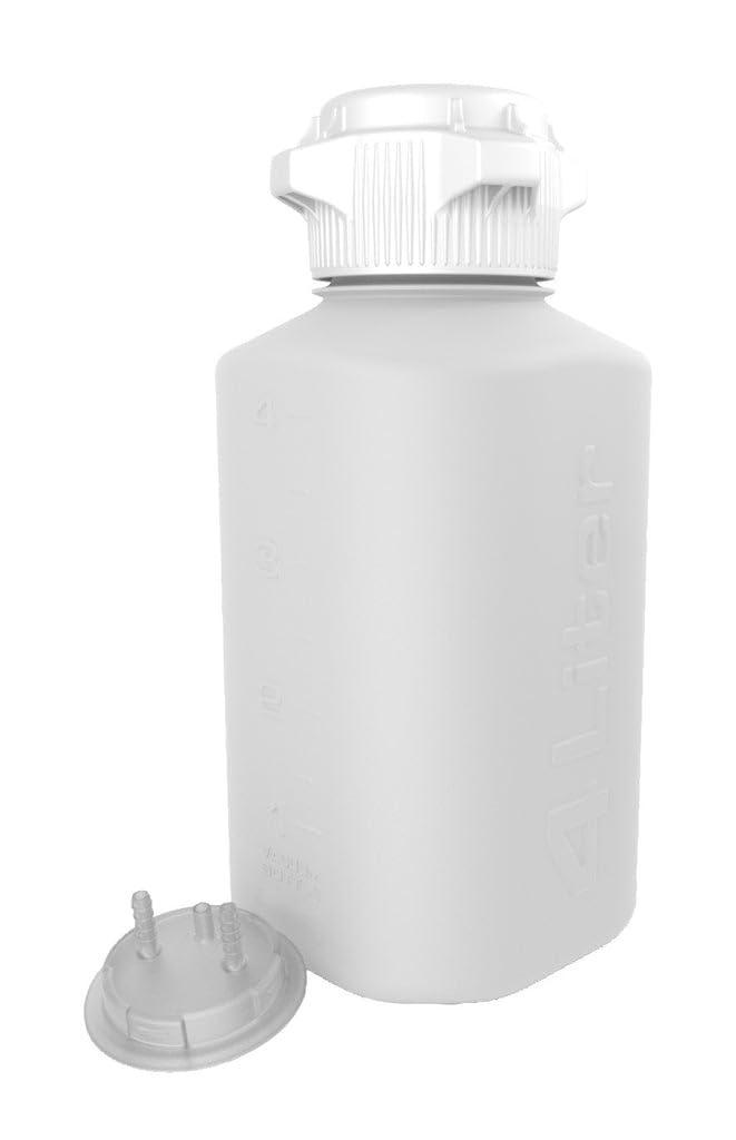 Heavy Duty Autoclavable Polypropylene Vacuum Bottle, 4L, with 83mm (83B) Tangle Free VersaCap, Two 1/4 Inch Hose Barbs and Sealable Vent Port