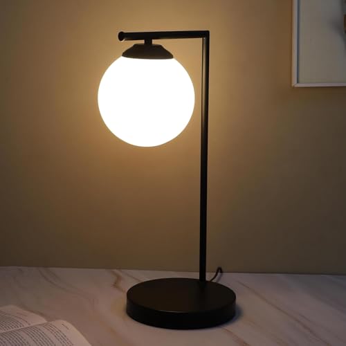Image of tu casa Black Metal Table Lamp | White Glass Shade | Durable Metal Construction | Modern Home Decor | Without Bulb | Ambient Lighting for Bedroom, Living Room, Lounge, Office, Study & Festival Gifting