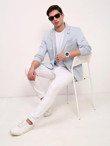 Image of SHOWOFFFF Men Solid Single Breasted Formal Blazer | Notched Lapel Full Sleeves Cotton Blazer for Mens | Slim Fit Regular Length Blazer for Men's
