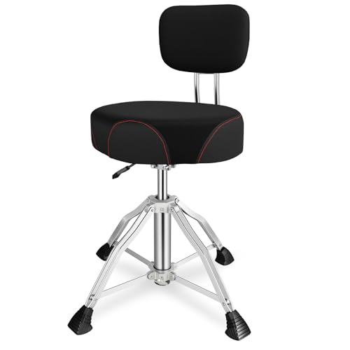 EASTROCK Drum Throne with Backrest, 4-Leg Airlift Height Adjustable Drum Stool, Motorcycle-Style...