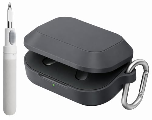 Image of Silicone Case Cover for Realme Buds Air 8 with Heavy Duty Carabiner & Earphone Cleaning Pen (Dark Grey)