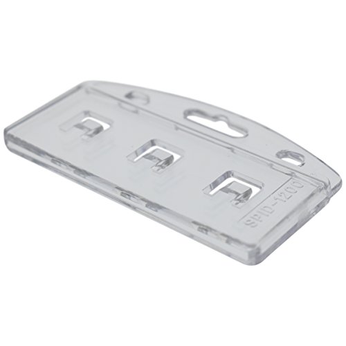 5 Pack - Vertical Half Card Badge Holder for Smart Cards (CHIP Insert) PIV Common Access and Credit Cards - Crystal Clear Hard Polycarbonate Plastic - Heavy Duty Grippers Clamp Tight by Specialist ID - Thumbnail 3