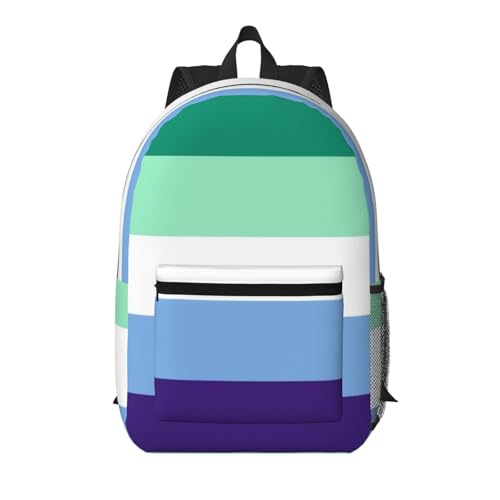 Gay Men Five stripes LGBT Pride Flag Rainbow Fashionable Daypack 17 Inches Zippers Backpack Double Shoulder Bag for Women Men