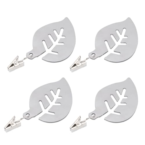 SWETRACE Pinzas para Manteles de Acero Inoxidable 2.5mm Grueso, Resistentes al Viento, Forma de Hoja Creativa, Paquete de 4 para Camping y Restaurantes
